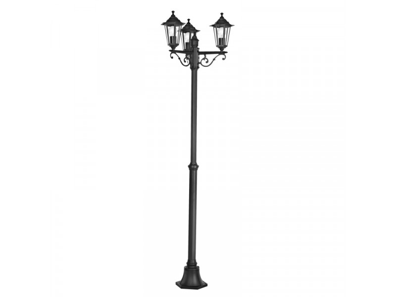 Kültéri álló lámpa E27 3x60W m:192cm d:55cm alu öntvény fekete, átlátszó üveg IP