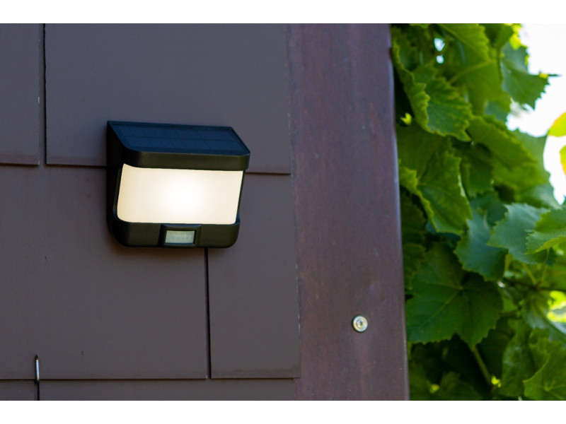 Kültéri Fali Szolár lámpa LED 8W 500lm 5000K matt fekete/műanyag 125x118x69mm IP54 Mozgásérz. TRY