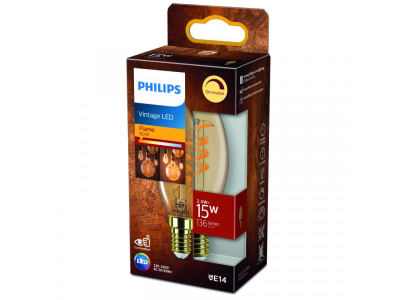 LED E14 2,5W (15W) 1800K 136lm 80CRI 15000h filament arany GYERTYA Dimm. 330fok CONSUMER