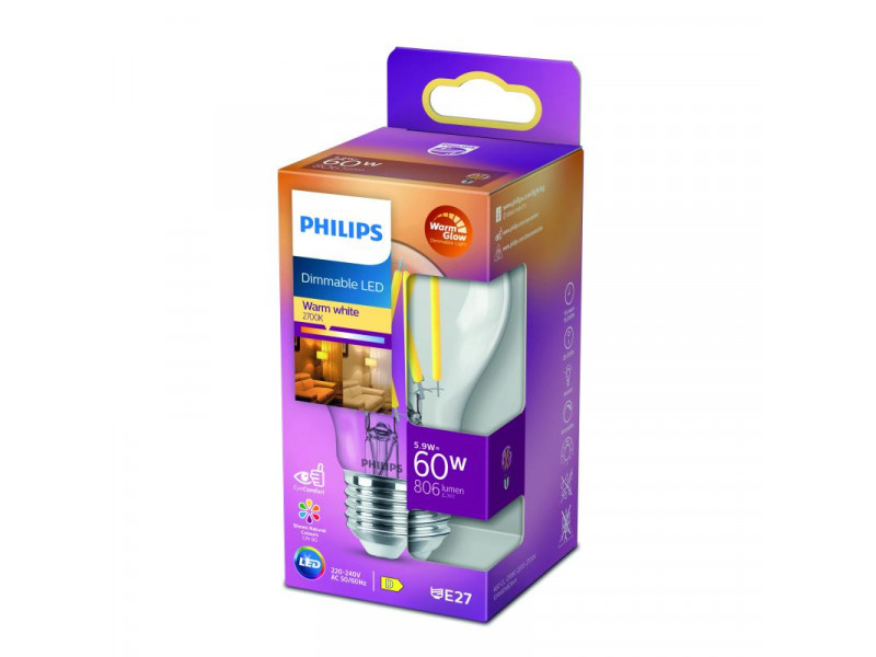 LED E27 5,9W (60W) 2200-2700K 806lm 90CRI 15000h filament átlátszó KÖRTE Dimm. CONSUMER