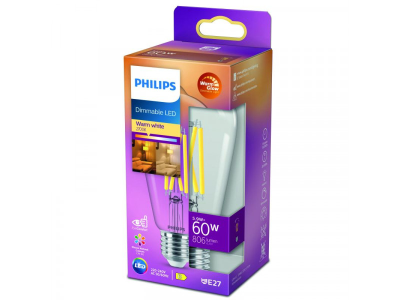 LED E27 5,9W (60W) 2200-2700K 806lm 90CRI 15000h filament átlátszó AVOKÁDÓ Dimm. CONSUMER