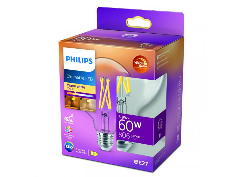 LED E27 5,9W (60W) 2200-2700K 806lm 90CRI 15000h filament átlátszó NAGYGÖMB-G93 Dimm. CONSUMER