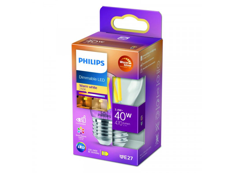 LED E27 3,4W (40W) 2200-2700K 470lm 90CRI 15000h filament átlátszó KISGÖMB Dimm. CONSUMER