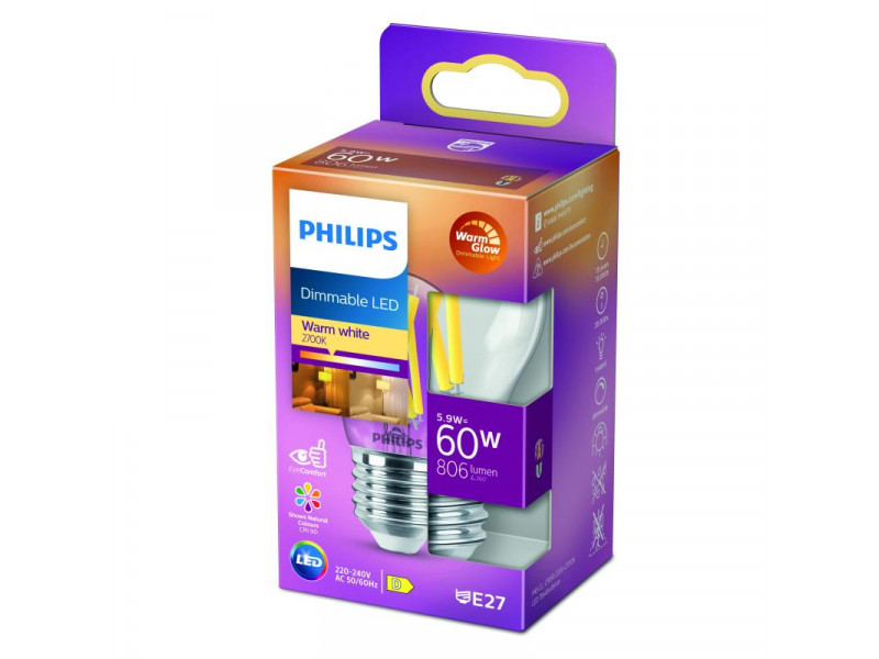 LED E27 5,9W (60W) 2200-2700K 806lm 90CRI 15000h filament átlátszó KISGÖMB Dimm. CONSUMER